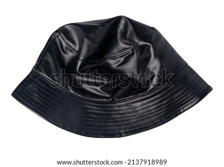 autumn black color bucket hat  artificial skin  isolated on white background .fisherman's hat, Irish country hat ,session hat,panama.