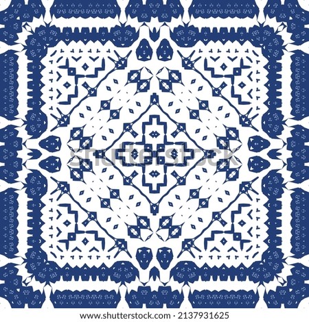 Ceramic tiles azulejo portugal. Vector seamless pattern illustration. Original design. Blue ethnic background for T-shirts, scrapbooking, linens, smartphone cases or bags.