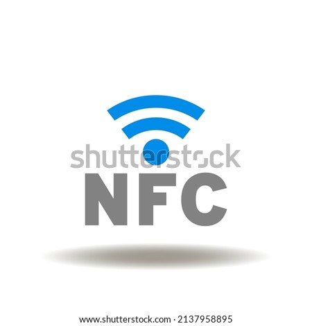 Vector illustration of nfc abbreviation with wireless signal. Icon of NFC with payment radio wave signal. Symbol of near field communication. Sign of short range wireless communication technology.