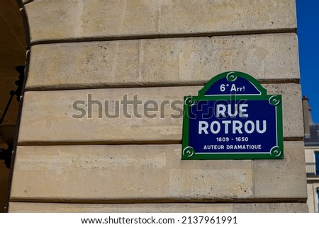 famous typical street name plate and sign of Paris , france
