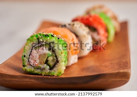Delicious variety of sushi freshly prepared