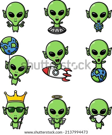 The cool alien of the mascot bundle set of illustration