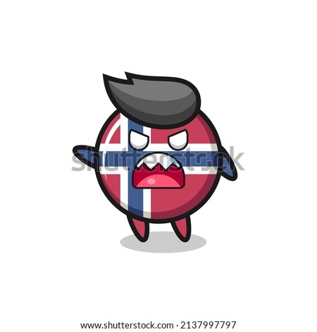 cute norway flag badge cartoon in a very angry pose , cute style design for t shirt, sticker, logo element