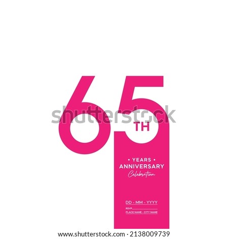 65th anniversary logo. Anniversary celebration logo design with pink color for booklet, flyer, magazine, brochure poster, web, invitation or greeting card. vector illustrations.