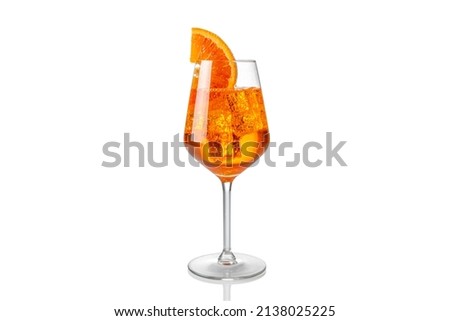 Alcoholic Aperol Spritz Cocktail in glass with orange slice, Isolated on White 