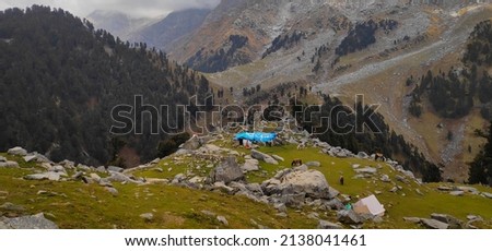 Near Snow Line Cafe, Triund, Indrahar Pass Trail, Dauladhar Range, Himachal Pradesh, India Royalty-Free Stock Photo #2138041461