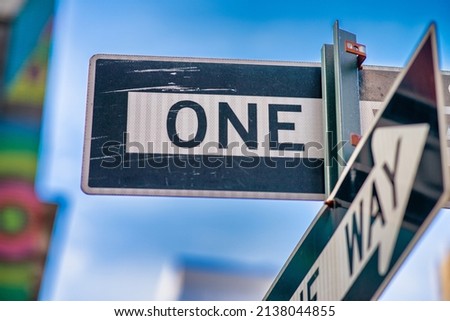 One way street signage along New York City, double sign.