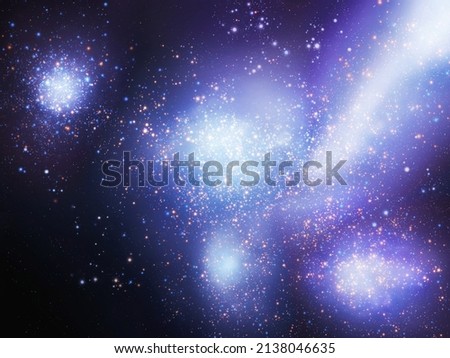 A cluster of stars in the galaxy, the depths of space. Bright constellations and interstellar nebulae. Astronomical photography. 