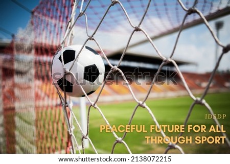 International Day of Sport for Development  Peace Football in Goal corner Royalty-Free Stock Photo #2138072215