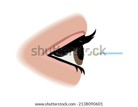 Ophthalmic eye care test composition with isolated side view image of human eye with laser line vector illustration