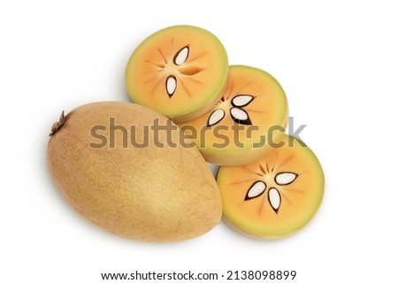 Sapodilla isolated on white background with clipping path and full depth of field. Top view. Flat lay