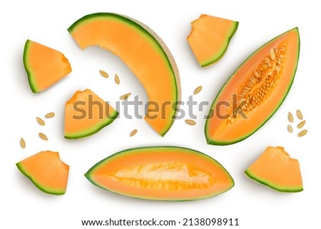 Cantaloupe melon isolated on white background with clipping path and full depth of field. Top view. Flat lay Royalty-Free Stock Photo #2138098911
