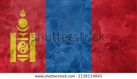 Textured photo of the flag of Mongolia.