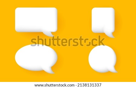 illustration graphic3d set four speech bubble design icons, isolated on orange background. 3D Chat icon set.. Trendy and modern vector in 3d style. Royalty-Free Stock Photo #2138131337