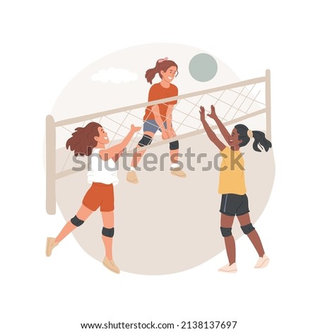 Volleyball camp isolated cartoon vector illustration. Volleyball summer camp, PA day program, competitive game, outdoor physical exercise, daycare center, school sport club vector cartoon.
