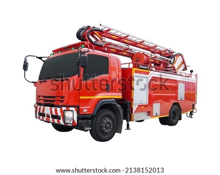 Red fire rescue car, isolated on background. Royalty-Free Stock Photo #2138152013