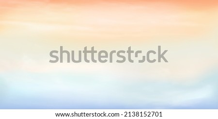 Panorama Clear blue to yellow sky and white cloud detail  with copy space. Sky Landscape Background.Summer heaven with colorful clearing sky. Vector illustration.Sky clouds background.
