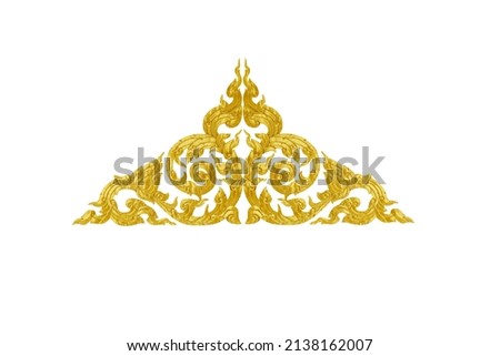 Pattern of wood carve gold paint for decoration on white background