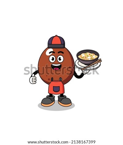 Illustration of chocolate egg as an asian chef , character design