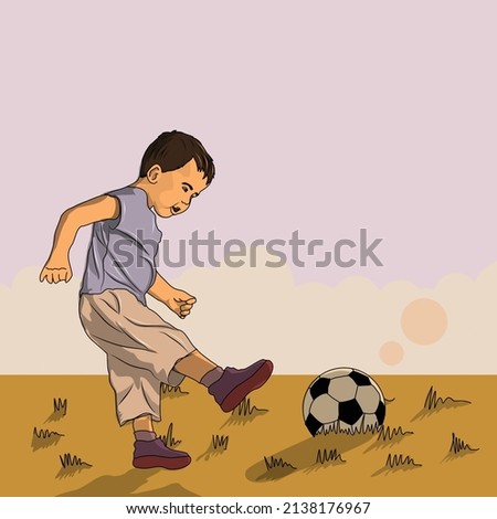 Illustration of child playing football vector drawing