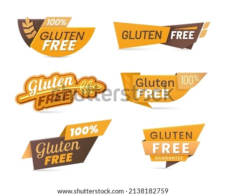 Gluten free cereal food icons, lables and banners, wheat grain vector symbol or stamp. Gluten free bread, allergy diet nutrition products sticker or menu sign for 100 percent gluten free guarantee