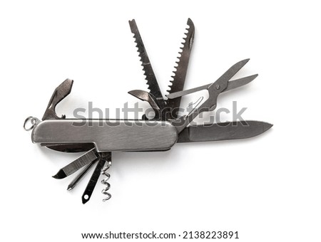 Metallic swiss knife isolated on white background