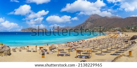 Landscape with Falasarna beach, Crete island, Greece Royalty-Free Stock Photo #2138229965