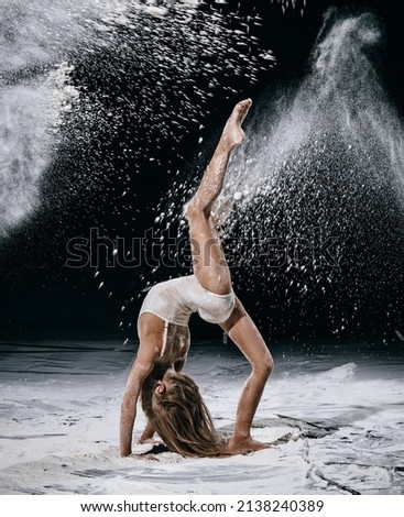 Little gymnast and photoset with flour