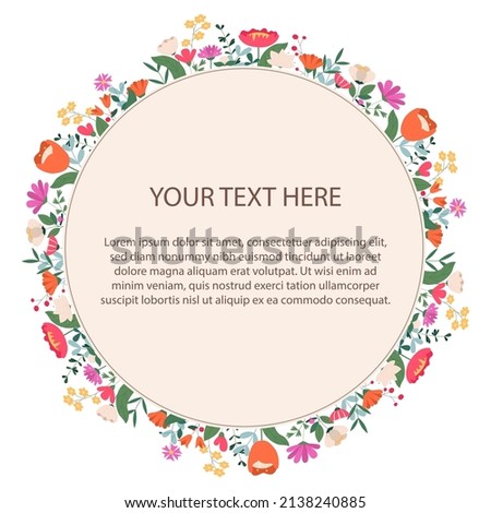 Round frame with flowers. Vector illustration