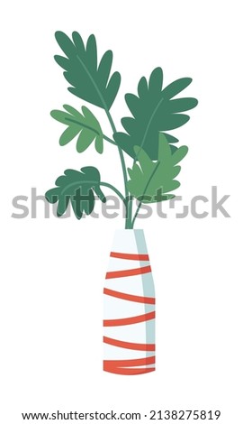 Tropical plant in red striped white vase semi flat color vector object. Full sized item on white. Exotic houseplant simple cartoon style illustration for web graphic design and animation