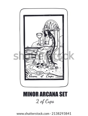 Tarot  Minor Arcana vector set. Queen of Cups . Hand drawn illustration