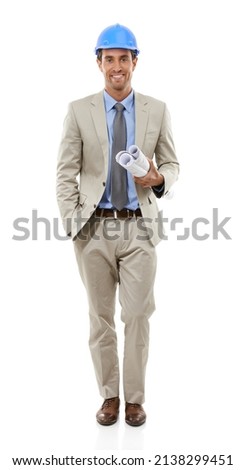 Great engineering mind. Studio portrait of a handsome young engineer isolated on white. Royalty-Free Stock Photo #2138299451