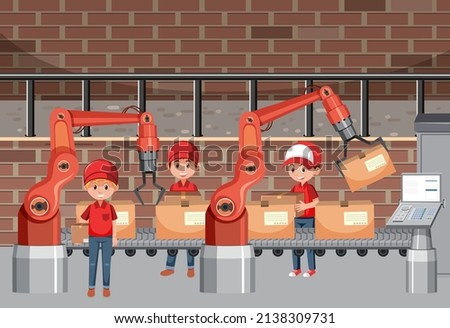 Production process concept with assembly line automation illustration