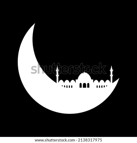 Crescent moon with mosque illustration