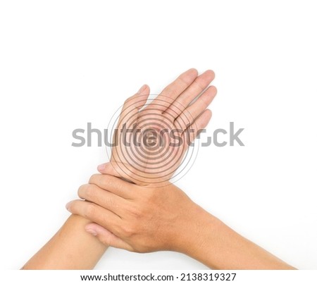 Concept of hand pain or tingling and numbness. Isolated on white.