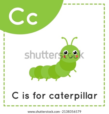 Animal alphabet flashcard for children. Learning letter C. C is for caterpillar.