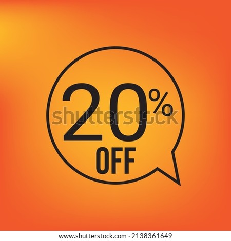 20 percent off, orange banner with balloon for promotions and offers