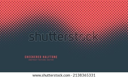 Vector Chequered Halftone Pattern Smooth Curved Border Red Blue Abstract Background. Checkered Rounded Square Dots Blur Texture Pop Art Design. Half Tone Contrast Graphic Minimalist Art Wide Wallpaper Royalty-Free Stock Photo #2138365331
