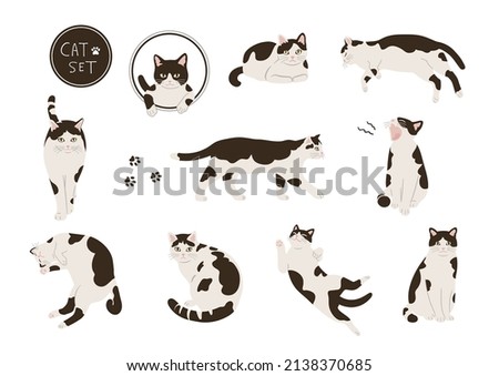 Black and white cat illustration set.
