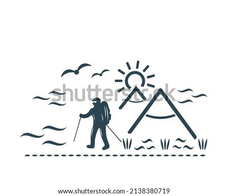 Vector illustration, logo, tourism and recreation icon. Camping. Isolated on a white background.