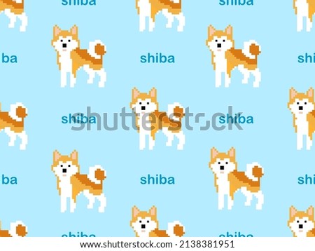 shiba cartoon character seamless pattern on blue background.Pixel style