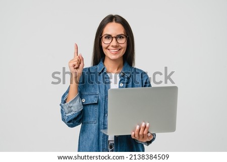 Young smart caucasian student freelancer woman using laptop for remote work, e-learning at university college, e-banking, online shopping, webinars having idea startup isolated in white background Royalty-Free Stock Photo #2138384509