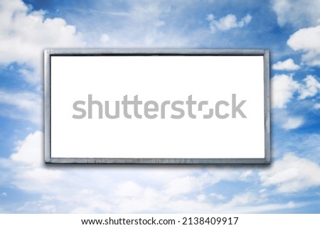 Blank billboard background. Cloudy blue sky advertisement texture. Empty copy space poster signpost panel. Street banner by the road. Heaven advertisement background. Holy good business deal.