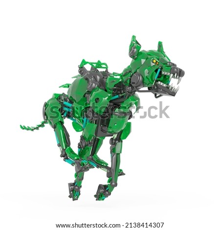 cyber dog is running in white background side view, 3d illustration
