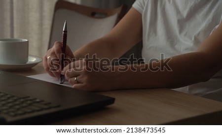Close Up Hands Of Young Woman Chatting On Laptop At Home In Living Room. Writing Searching Using IT At Desk. Happy Lady Working On Computer Browsing Internet. Buisenes, Education, Technology Concept