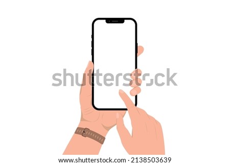 Hand holding smartphone mockup vector with blank screen, mobile phone mockup, vector illustration