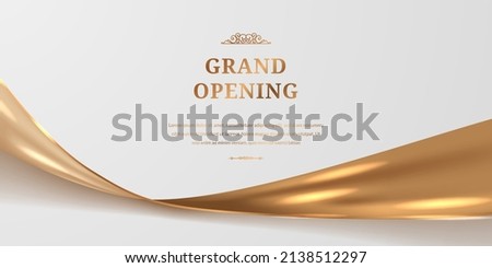 Grand opening silk golden satin ribbon element poster banner template Royalty-Free Stock Photo #2138512297
