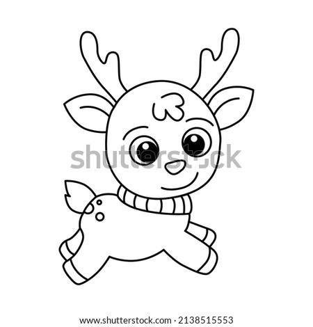 Deer cartoon coloring page illustration vector.