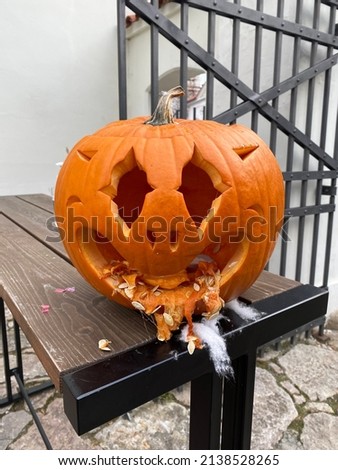 Halloween Pumpkin in Europe. Praha, CzechRepublic, October 2021. Royalty-Free Stock Photo #2138528265