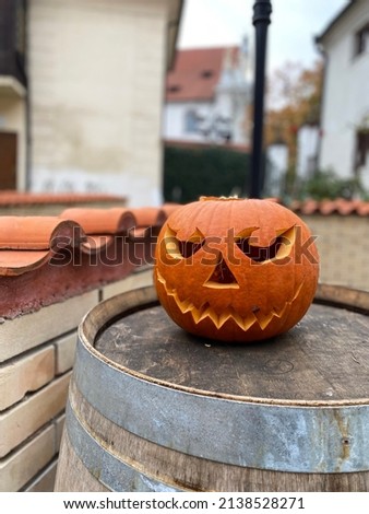 Halloween Pumpkin in Europe. Praha, CzechRepublic, October 2021. Royalty-Free Stock Photo #2138528271